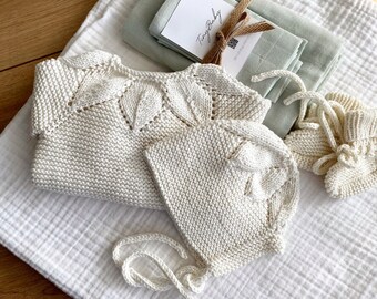 New Baby Gift, Baby Shower Gift, Knitted Newborn Outfit ,Organic Cotton Baby Clothes