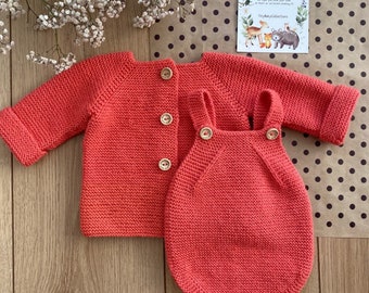 Newborn Knit Outfit, Knitted Baby Girl Outfit, Organic Baby Clothes - Knitted Baby Romper and Cardigan Set,  New Baby Gift