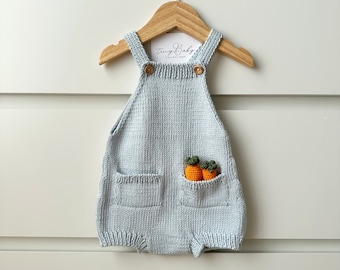 Cuddle and Kind Dolls Matching Outfit, Cuddle and Kind Henry the Bunny Outfit, Knitted Baby Romper with Pocket, Knitted Newborn Outfit