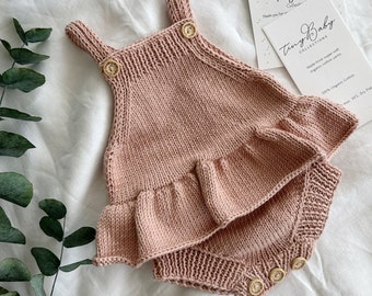 Knit Baby Girl Romper and Hat, Knit Newborn Outfit, Newborn Baby Photography Prop, Knit Baby Outfit, Baby Girl Romper Set