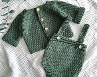 Knitted Baby Romper and Cardigan Set, Knit Baby Outfit, Baby Boy Romper, Knit Baby Outfit, Knit Baby Clothes