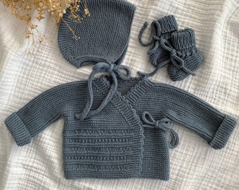 Newborn Baby Coming Home Outfit, 3 Pieces Baby Hospital Outfit, Knitted Baby Clothes, Organic Baby Clothes