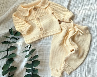 Newborn Baby Coming Home Outfit, Yellow Knit Baby Outfit, Organic Baby Clothes, Knit Baby Outfit