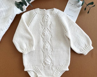 Knit Baby Romper | Newborn Knit Outfit | Knitted Baby Clothes | Organic Cotton Baby Clothes | Baby Coming Home Outfit