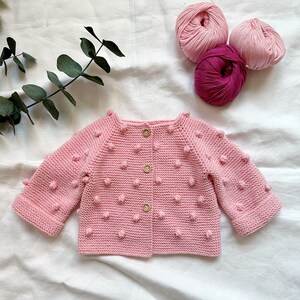 Hand Knitted Organic Cotton Baby Cardigan: Pink Bubble Sweater