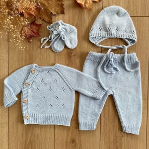 Knit Newborn Baby Outfit, Knitted Baby Hospital Outfit, Newborn Boy Coming Home Outfit, Knit Baby Clothes, Organic Cotton Baby Clothes