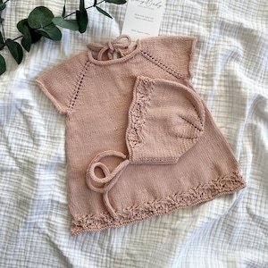 Hand Knit Organic Cotton Baby Dress with Bonnet: Vintage Style Outfit