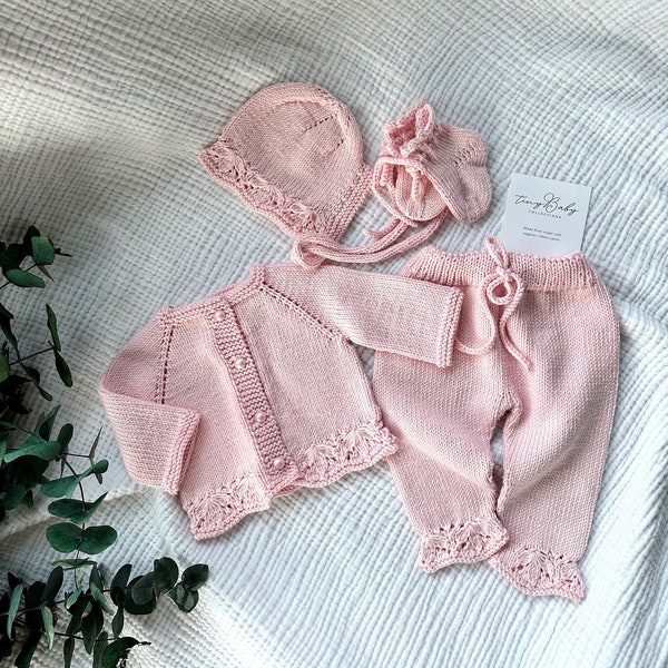 Newborn Baby Homecoming Dress, Knitted Baby Outfit | Organic Cotton Baby Clothes | Knitted Newborn Outfit | Baby Outfit