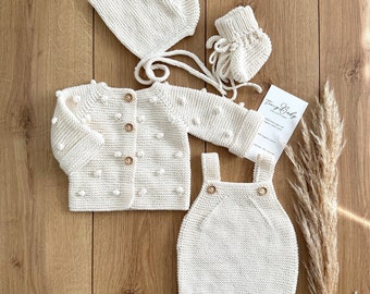 Tenue en tricot pour nouveau-né, tenue d'hôpital pour bébé, vêtements pour bébé unisexe, tenue de retour à la maison pour bébé, ensemble à layette en coton bio