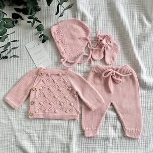 Hand Knitted Organic Cotton Baby Outfit: Newborn Coming Home Set