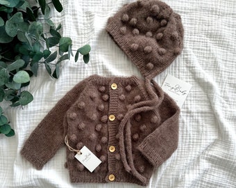 Cardigan pour bébé tricoté, pull pour bébé tricoté, pull et chapeau à bulles pour bébé, tenue pour bébé fille, tenue pour bébé garçon, vêtements pour bébé tricotés