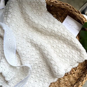 Handmade Crochet Baby Blanket: Heirloom White Cotton Knit