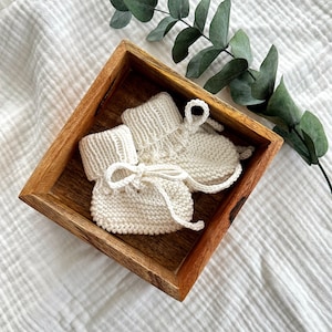 Hand Knitted Organic Cotton Baby Booties and Bonnet Set