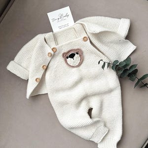 Teddy Bear Rompers Set, Knitted Newborn Outfit, Coming Home Baby Clothes, Knitted Baby Clothes, Baby Hospital Outfit, Baby Shower Gift