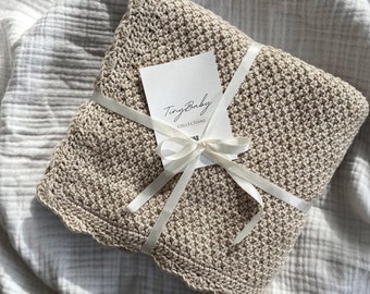 Hand Knitted Baby Blanket: Ivory Christening Swaddle
