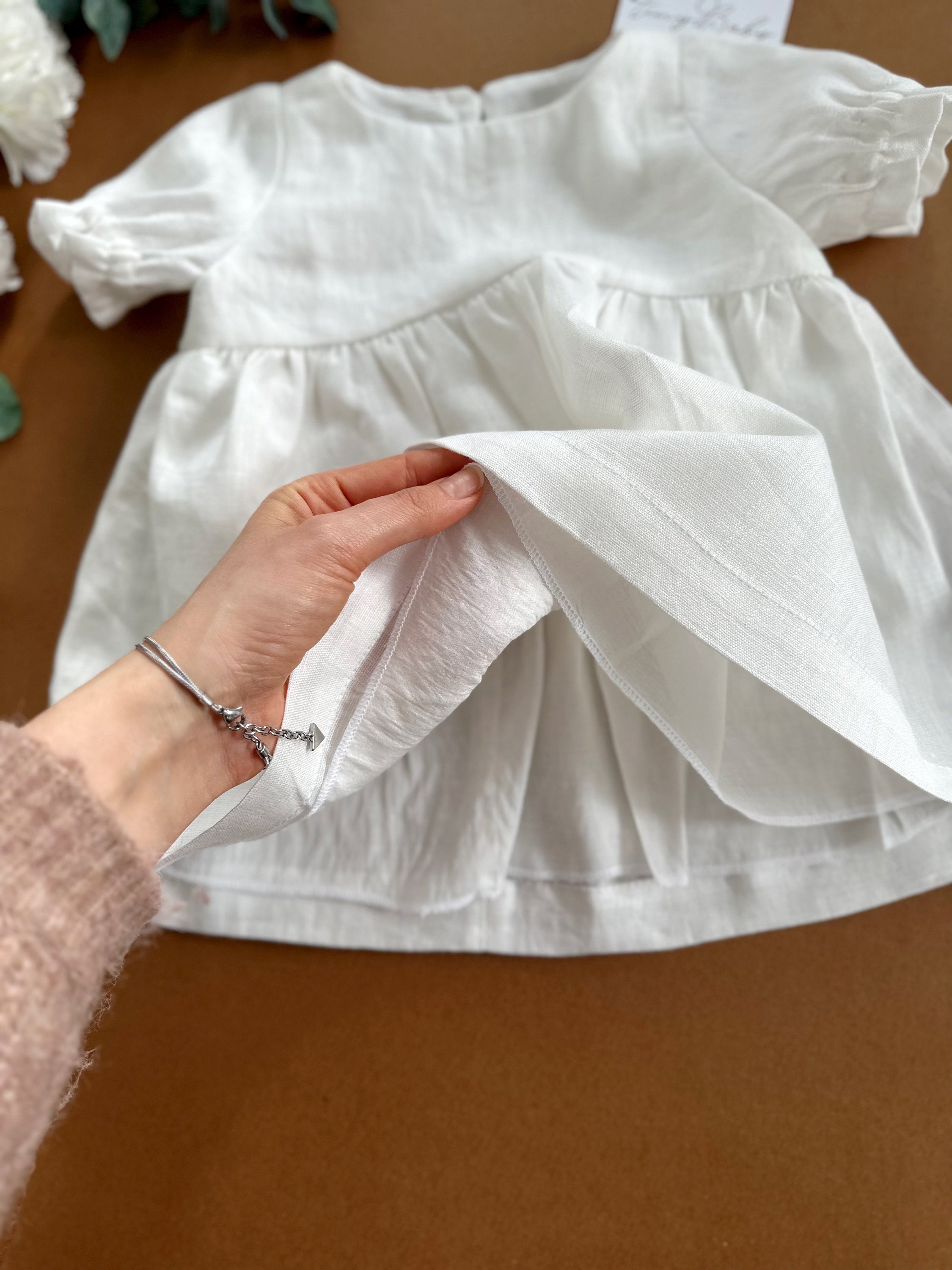 Baby Girl White Linen Dress Baby Girl Dress Newborn Baby Girl Outfit Infant Baby Girl Clothes Baby Girl Summer Outfit