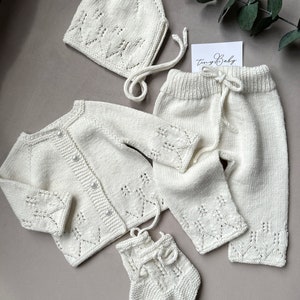 Hand Knit Organic Cotton Newborn Outfit: Baby Coming Home Set