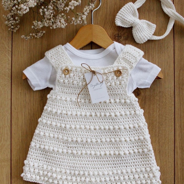 Robe bébé fille, robe bébé fille au crochet, tenue bébé fille en coton bio, vêtements bébé fille