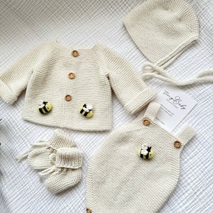 Strick Neugeborenen Outfit, Honey Bee Strick Baby Outfit, Neugeborenen Baby Coming Home Outfit, gestrickte Babykleidung, Bio-Baumwolle Baby Outfit Bild 6