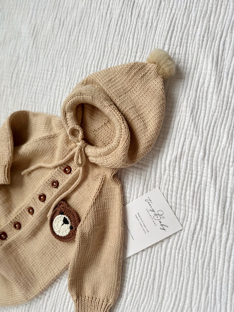 Teddy Bear Baby Romper, Knit Baby Jumpsuit, Knit Newborn Baby Outfit, Coming Home Outfit, Knitted Baby Clothes image 5