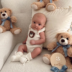 Teddy Bear Romper Set, Knitted Newborn Clothes, Newborn Coming Home Outfit, Knitted Baby Clothes, Baby Gift, Baby Hospital Outfit