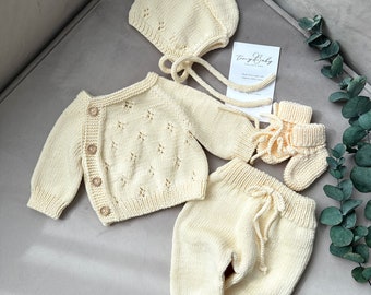 Newborn Baby Coming Home Outfit, Knit Newborn Outfit, Knit Baby Outfit, Organic Baby Clothing Set, Baby Girl Clothes, Baby Boy Clothes