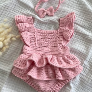 Baby Girl Ruffle Romper, Gift For Baby Girl, Newborn Outfit, Baby Girl Outfit, Baby Girl Crochet Romper