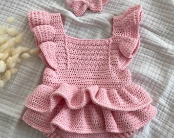 Baby Girl Ruffle Romper, Gift For Baby Girl, Newborn Outfit, Baby Girl Outfit, Baby Girl Crochet Romper