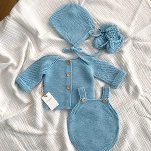 Newborn Knit Outfit,  Newborn Baby Coming Home Outfit, Baby Boy Blue Knit Outfit, Knit Baby Hospital Outfit, Organic Baby Clothes