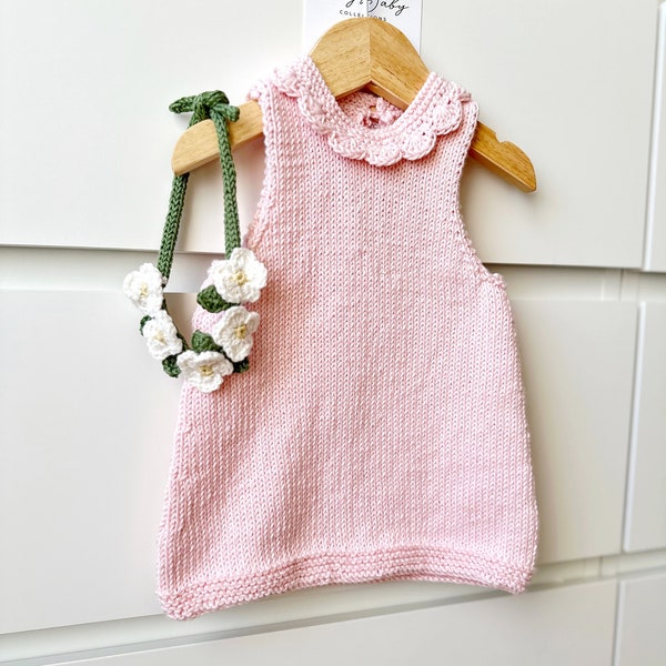 Cuddle and Kind Hannah the Bunny Matching Outfit,Knit Baby Girl Dress, Daisy Chain Headband, Baby Girl Summer Dress,Newborn Photography Prop