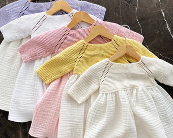 Knitted Baby Girl Dress: Organic Cotton Muslin Sweater Dress