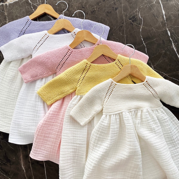 Robe pull pour bébé fille, robe bébé fille en tricot, vêtements bébé en coton bio, vêtements bébé fille en tricot, cadeau unique pour bébé