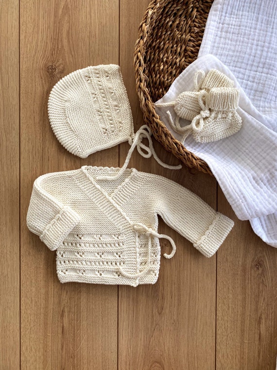 CREAM PATTERNED KNITTED SWEATER IN COTTON, BABY CREAM PATTERNED KNITTED SWEATER IN COTTON, BABY