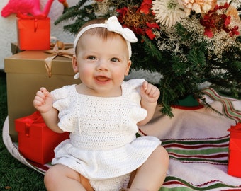 Baby Girl Romper, Baby Girl Crochet Ruffled Romper,  Baby Girl Crochet Outfit, Baby Girl Outfit, Baby Girl Romper, Baby Girl Crochet Romper
