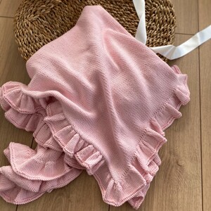 Blush Pink Ruffle Knit Organic Baby Blanket