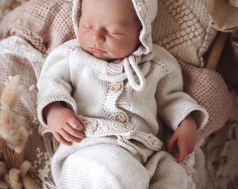 Hand Knit Organic Cotton Newborn Outfit: Baby Girl Coming Home Set