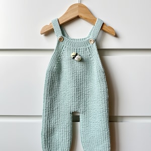Cuddle and Kind Honey Bear Matching Outfit, Ribbed Overalls with Crochet Bee Detail, Knit Newborn Baby Outfit, Knit Baby Honey Bee Jumpsuit image 2