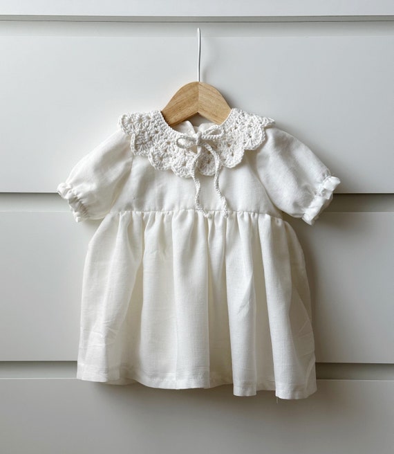 White Linen Baby Girl Dress: Vintage Lace Collar Dress , Christening Gown - Etsy White Linen Baby Girl Dress: Vintage Lace Collar Dress , Christening Gown - Etsy