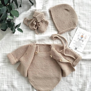 Knit Newborn Baby Outfit, Newborn Baby Coming Home Outfit, Newborn Baby Clothes, Organic Cotton Baby Clothing, Baby Boy Take Home Outfit