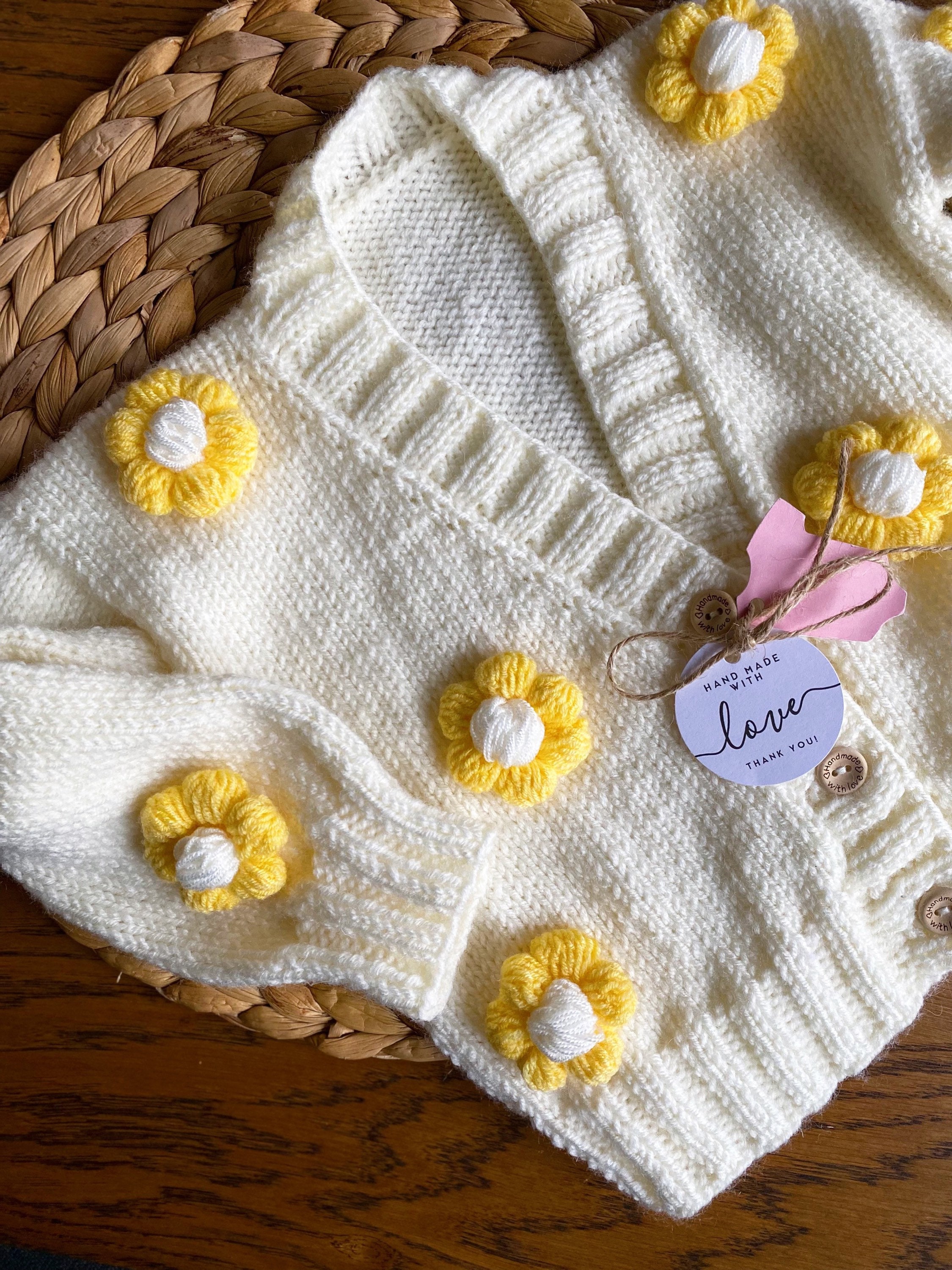 Knit Baby Girl Flower Cardigan, Baby Girl Outfit, Knit Baby