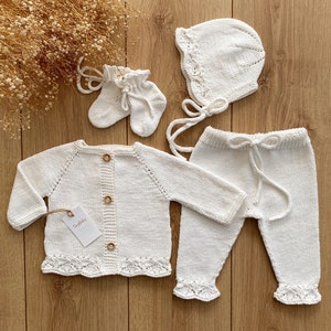 Newborn Baby Homecoming Dress, Knitted Baby Outfit | Organic Cotton Coming Home Baby Clothes | Knitted Newborn Outfit | Baby Outfit