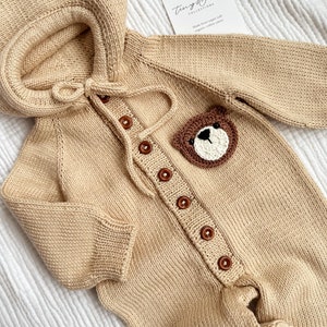 Teddy Bear Baby Romper, Knit Baby Jumpsuit, Knit Newborn Baby Outfit, Coming Home Outfit, Knitted Baby Clothes image 7