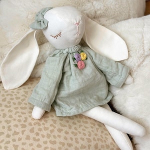 Personalized Linen Bunny Toy: Handmade Stuffed Animal, Nursery Decor