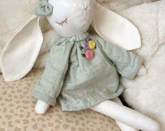 Personalized Linen Bunny Toy: Handmade Stuffed Animal, Nursery Decor
