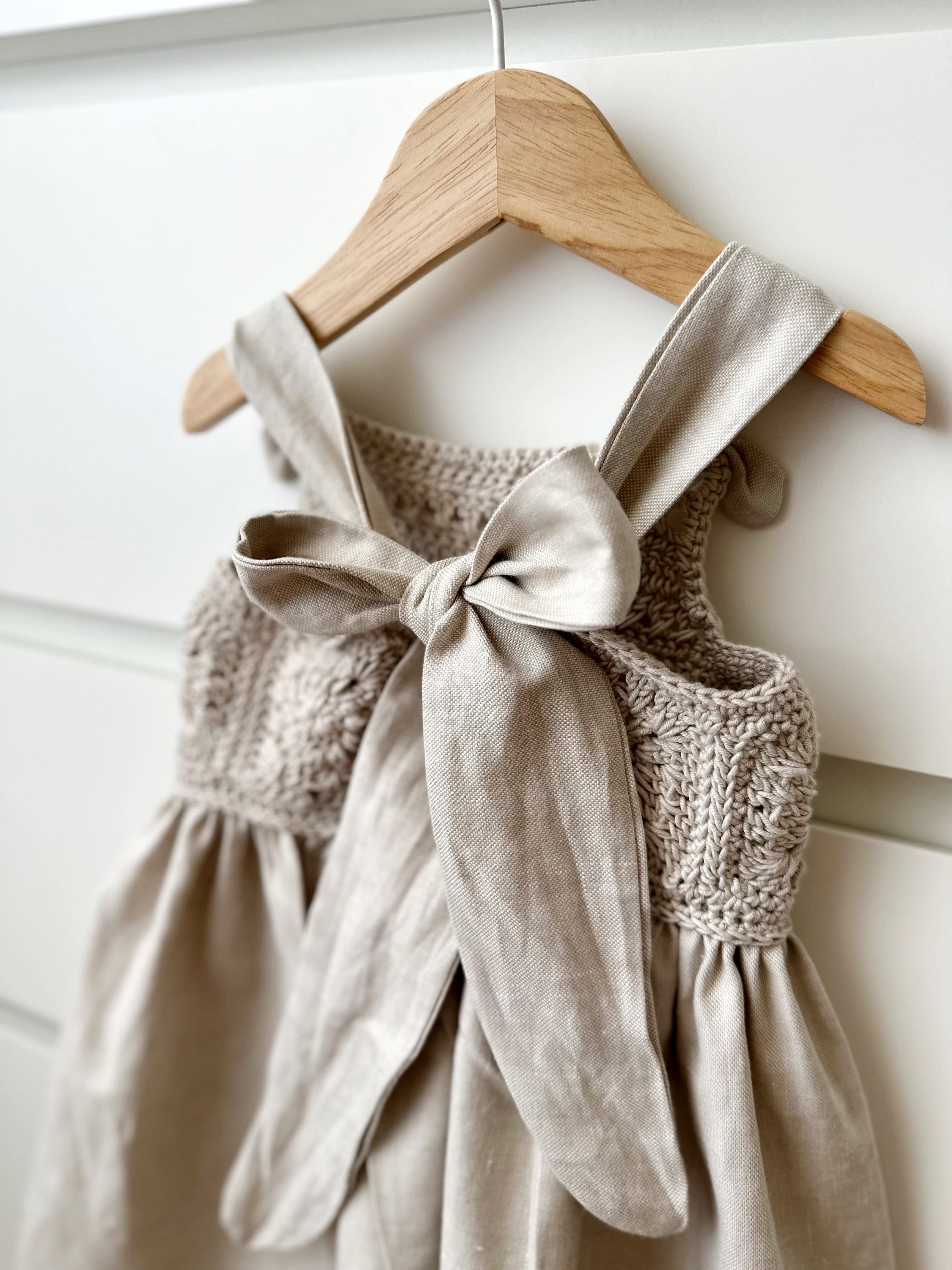 Organic Cotton Crochet Baby Dress: Linen Birthday Outfit