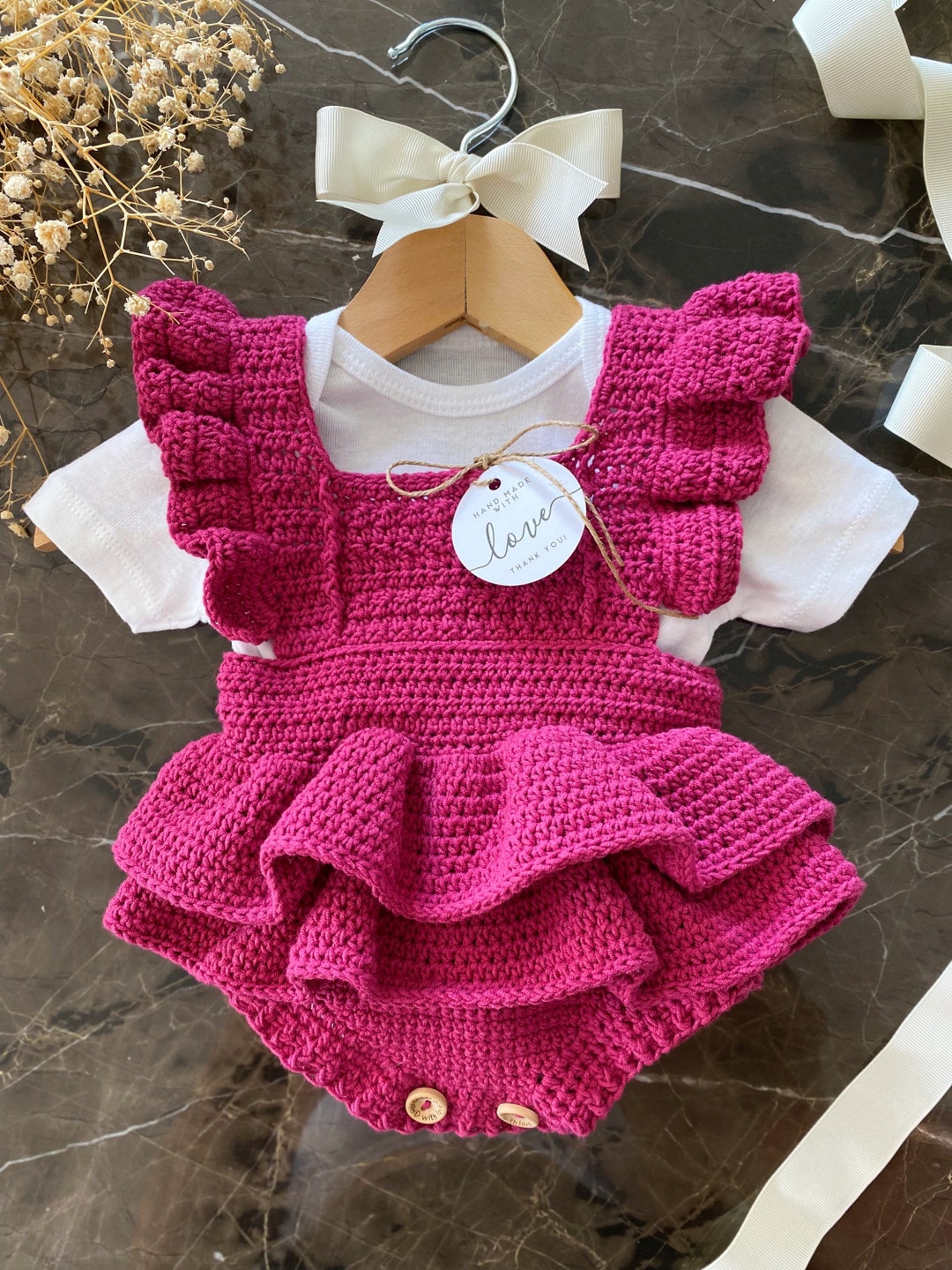 Crochet Knit Girls Romper-Dusty Pink main image 1