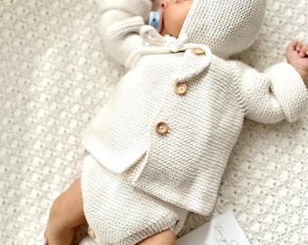 Handmade Organic Knit Newborn Outfit, Coming Home Outfit, Knit Baby Outfit, Unisex Baby Clothes, Baby Shower Gift, Baby Girl or Boy Outfit
