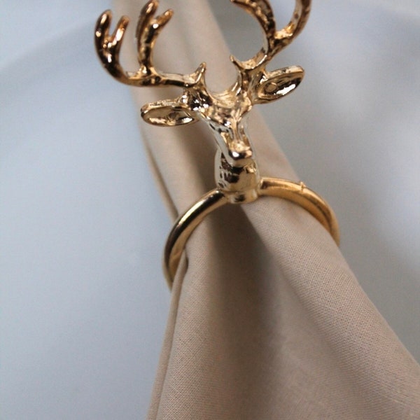 Luxury Christmas Napkin Rings, Gold Reindeer Napkin Rings, Fine Dining serviette, Christmas Events, set of 6 or 12, serviette holder