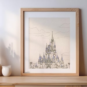 Szkic zamku Kopciuszka – Disney Magic Kingdom – minimalistyczny rysunek liniowy