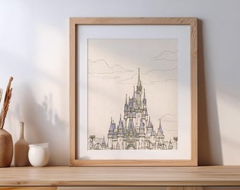 Cinderella Castle Sketch Print – Disney Magic Kingdom Minimalist Line Art